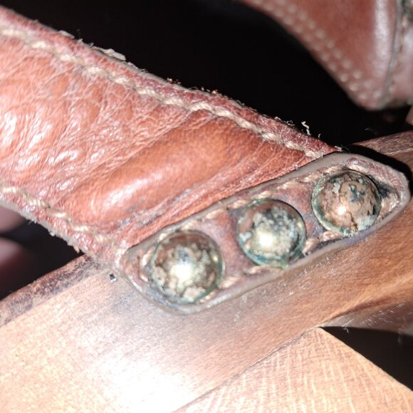 Old School Vintage Coach Size 10 Wooden Heel Strap Platforms in British Tan - Picture 10 of 14